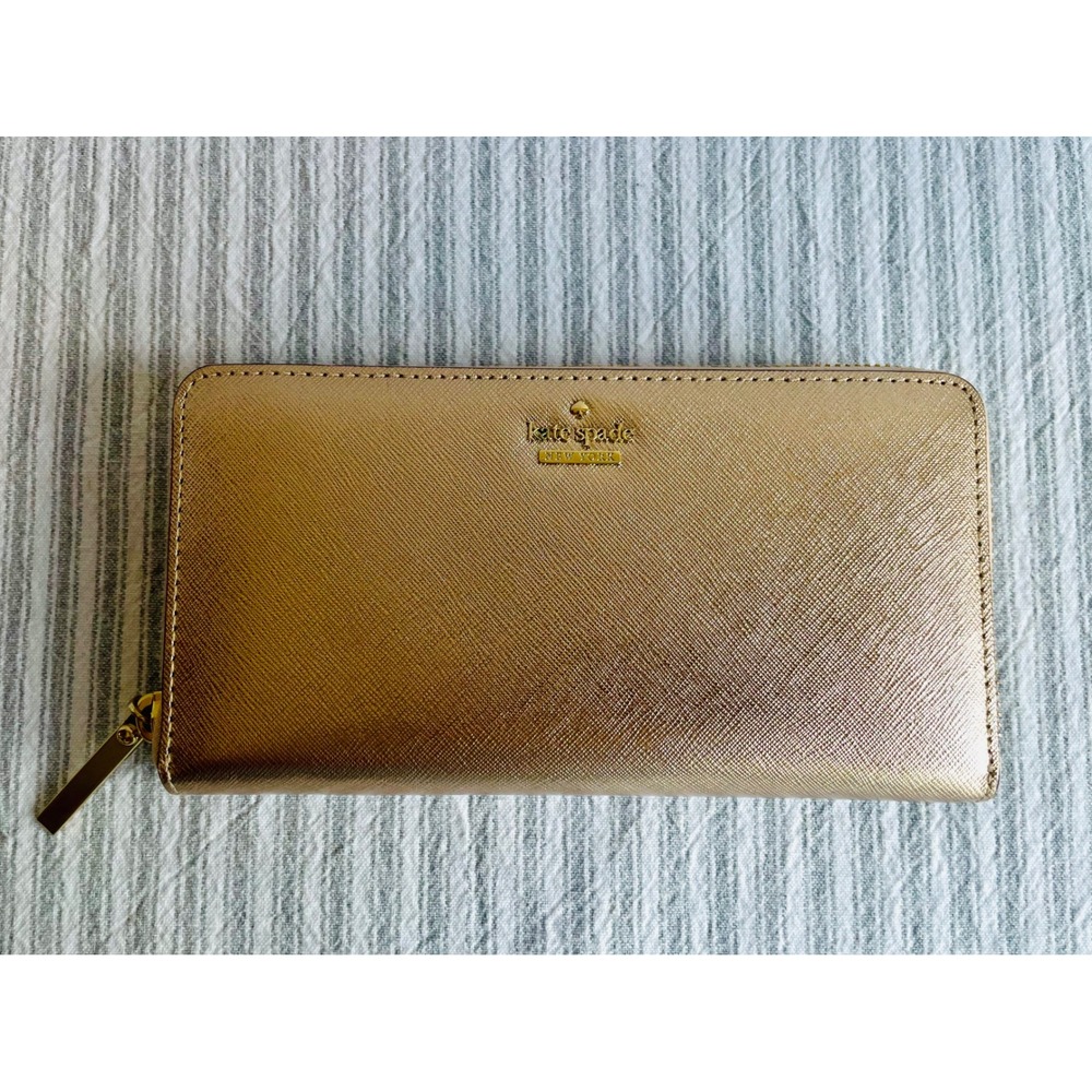 Kate Spade New York Rose Gold Metallic Saffiano Leather Zip Around Wallet